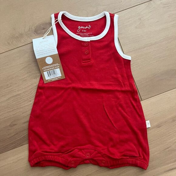 NWT Goumi Kids Cherry Pie Baby Romper SZ 3-6mo One Piece Bamboo Organic Short - Picture 1 of 2